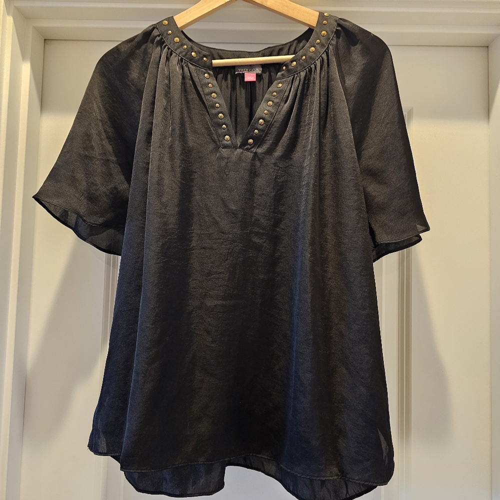 Vincent Camuto Stud Embellished V Neck Blouse Black